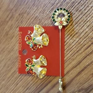Christmas Earrings and Stick Pin